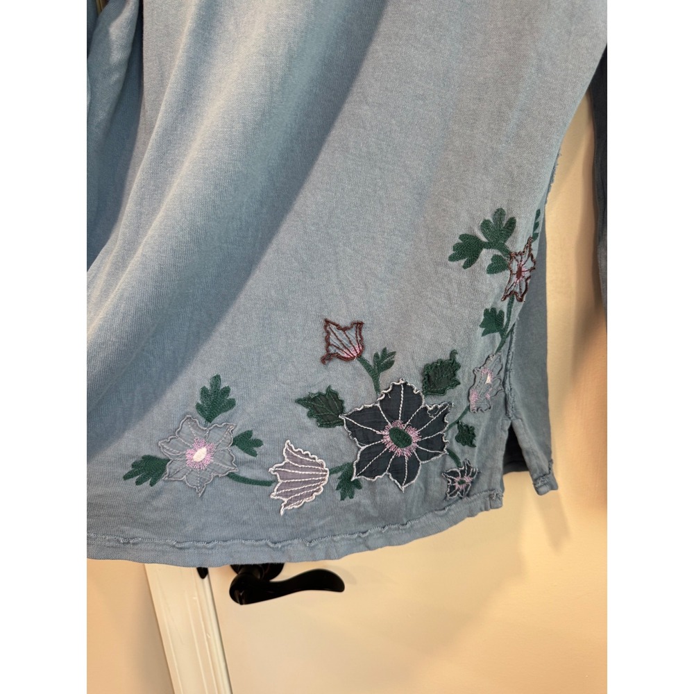 Free People Violet Vines Blue Embroidered Long Sleeve Boho Top Raw Seam Small - Picture 5 of 10